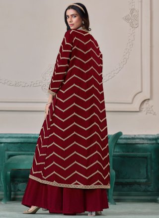 Embroidered and Zari Work Chinon Readymade Style In Maroon and Rani