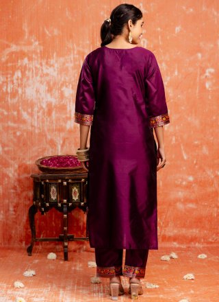 Embroidered and Zari Work Cotton Salwar Suit In Purple