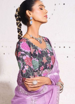 Embroidered and Zari Work Crush Contemporary Saree In Mauve
