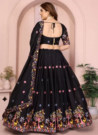 Embroidered and Zari Work Georgette Lehenga Choli In Black for Ceremonial