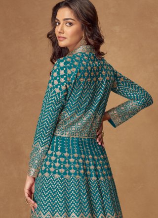 Embroidered and Zari Work Georgette Readymade Lehenga Choli In Rama for Engagement