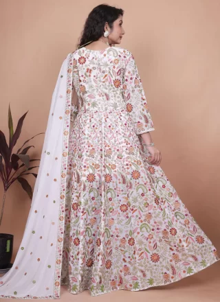 Embroidered and Zari Work Pure Georgette  Designer Gown In White for Engagement