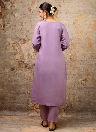 Embroidered and Zari Work Silk Blend Trendy Suit In Lavender