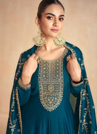 Embroidered and Zari Work Silk  Designer Gown In Morpeach