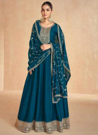 Embroidered and Zari Work Silk  Designer Gown In Morpeach