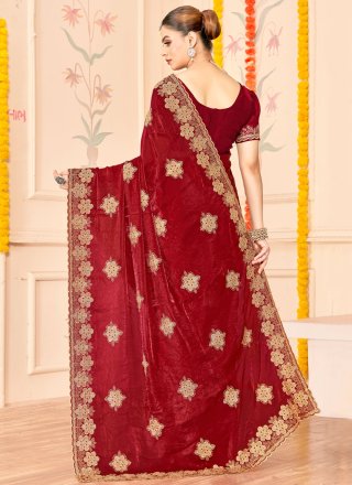Embroidered and Zari Work Silk Trendy Saree In Maroon