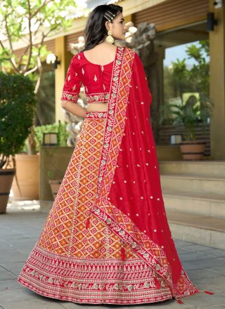 Embroidered, Fancy, Print and Zari Work Silk A - Line Lehenga Choli In Multi Colour