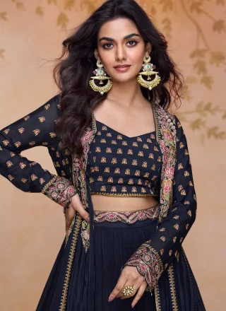 Embroidered, Lace and Stone Work Georgette Readymade Salwar Suit In Blue for Ceremonial