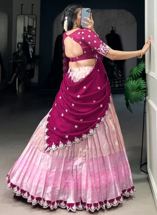 Embroidered, Lace, Sequins, Thread, Weaving and Zari Work Fancy Fabric Lehenga Choli In Multi Colour