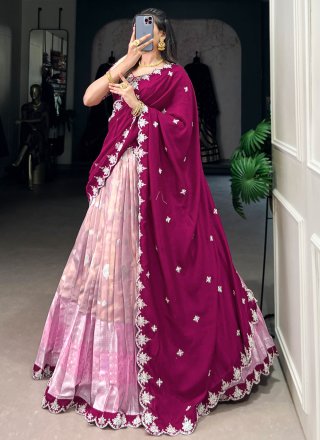 Embroidered, Lace, Sequins, Thread, Weaving and Zari Work Fancy Fabric Lehenga Choli In Multi Colour