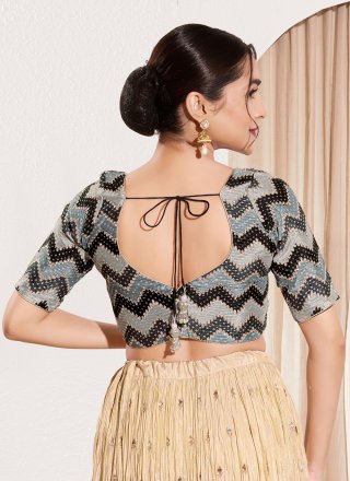 Embroidered, Mirror and Thread Work Chiffon Blouse In Black for Festival