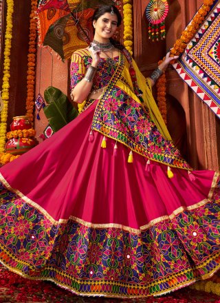 Embroidered, Mirror and Thread Work Cotton Readymade Lehenga Choli In Multi Colour