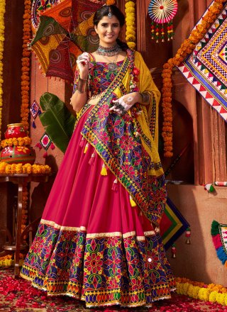 Embroidered, Mirror and Thread Work Cotton Readymade Lehenga Choli In Multi Colour