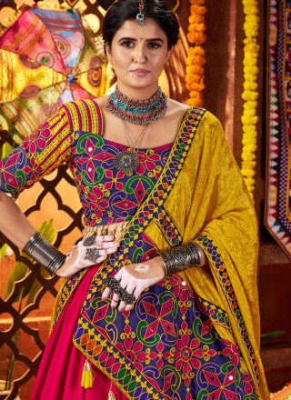 Embroidered, Mirror and Thread Work Cotton Readymade Lehenga Choli In Multi Colour