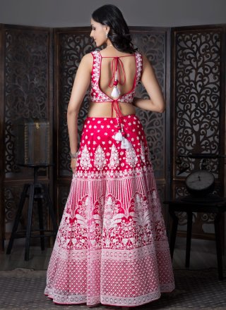Embroidered, Moti and Thread Work Satin Silk Readymade Lehenga Choli In Pink