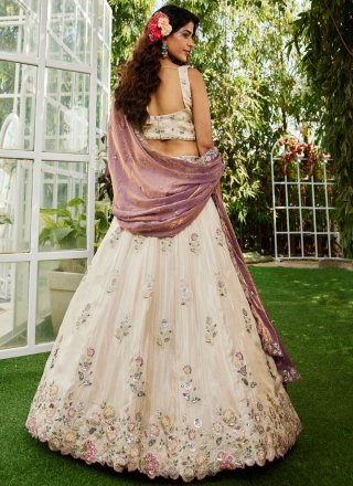 Embroidered, Moti, Sequins and Zari Work Tissue Lehenga Choli In Off White