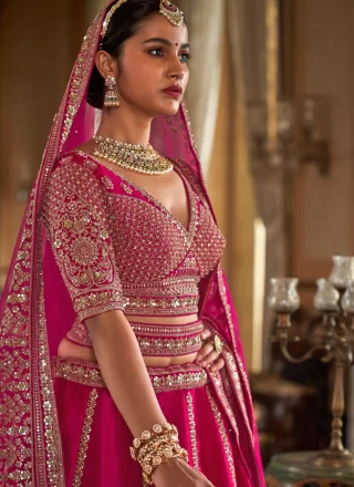 Embroidered, Pearls, Sequins, Thread, Weaving and Zari Work Silk Lehenga Choli In Pink Colour