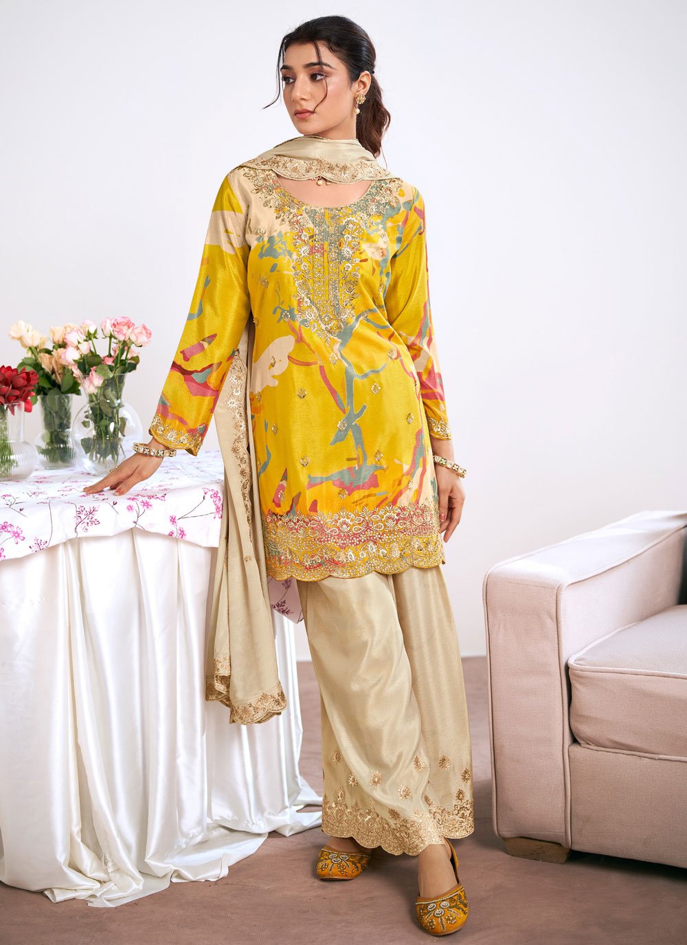 Yellow Silver Colour Punjabi Suit Yellow Salwar Suit: Yellow