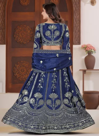 Embroidered, Resham and Zari Work Chinon Lehenga Choli In Blue