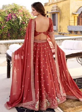 Embroidered, Sequins and Thread Work Crush Lehenga Choli In Rust