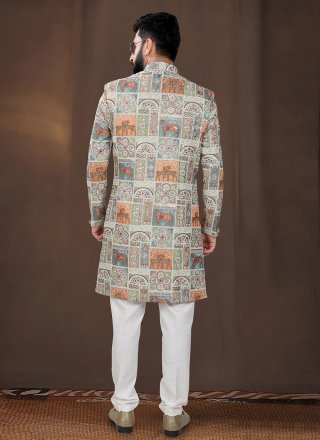 Embroidered, Sequins and Thread Work Georgette Indo Western In Green and Multi Colour