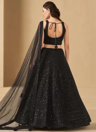Embroidered, Sequins and Thread Work Georgette Lehenga Choli In Black