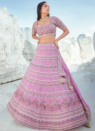 Embroidered, Sequins and Thread Work Georgette Lehenga Choli In Mauve for Ceremonial