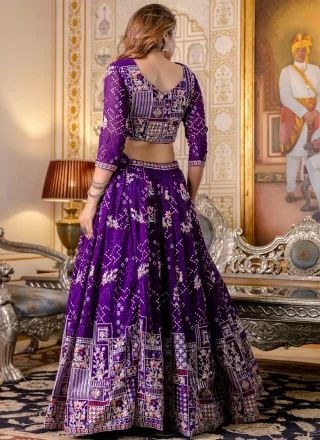 Embroidered, Sequins and Thread Work Georgette Lehenga Choli In Purple for Ceremonial
