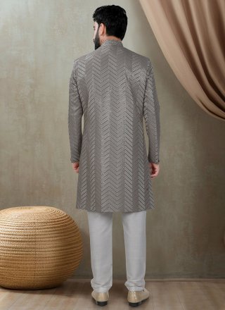 Embroidered, Sequins and Thread Work Rayon Indo Western In Grey