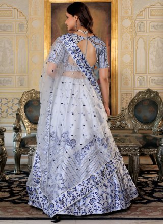 Embroidered, Sequins and Thread Work Satin Lehenga Choli In White