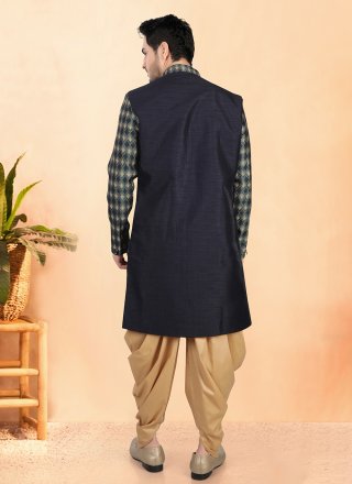 Embroidered, Sequins and Thread Work Silk Indo Western In Blue Colour