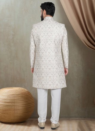 Embroidered, Sequins and Thread Work Silk Indo Western In Cream