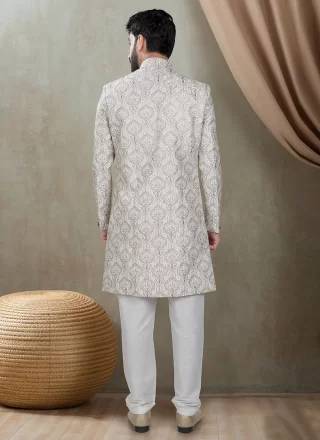 Embroidered, Sequins and Thread Work Silk Indo Western In Cream Color