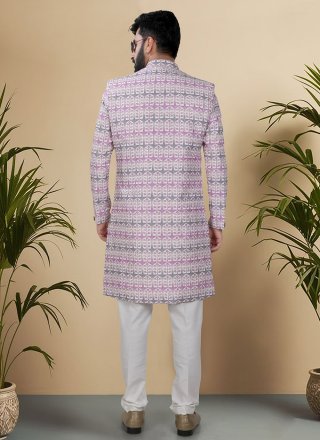 Embroidered, Sequins and Thread Work Silk Indo Western In Pink for Ceremonial