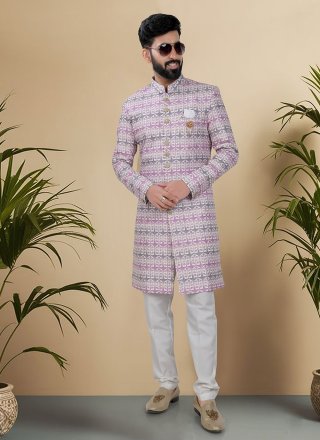 Embroidered, Sequins and Thread Work Silk Indo Western In Pink for Ceremonial