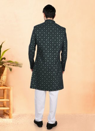 Embroidered, Sequins and Thread Work Velvet Indo Western In Blue Colour