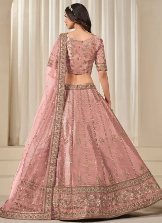 Embroidered, Sequins and Zari Work Art Silk Lehenga Choli In Pink Color