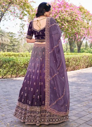 Embroidered, Sequins and Zari Work Crush Lehenga Choli In Lavender for Ceremonial