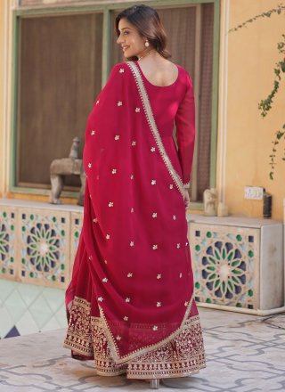 Embroidered, Sequins and Zari Work Faux Georgette  Designer Gown In Rani for Ceremonial