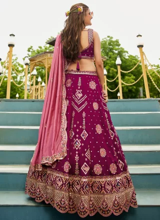 Embroidered, Sequins and Zari Work Georgette Lehenga Choli In Burgundy Colour