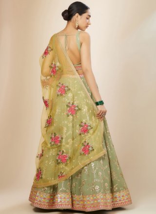 Embroidered, Sequins and Zari Work Georgette Lehenga Choli In Green for Ceremonial
