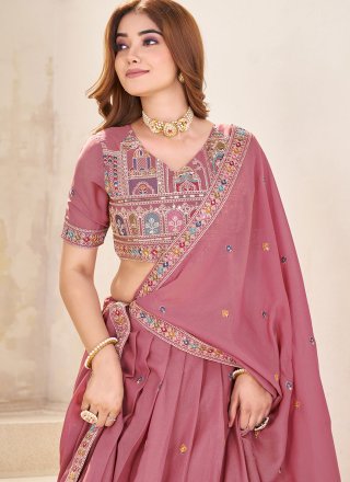 Embroidered, Sequins and Zari Work Georgette Lehenga Choli In Pink and Rust Colour