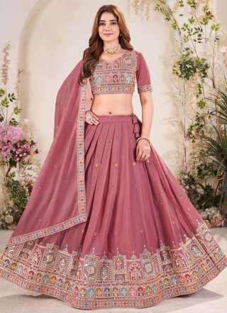 Embroidered, Sequins and Zari Work Georgette Lehenga Choli In Pink and Rust Colour