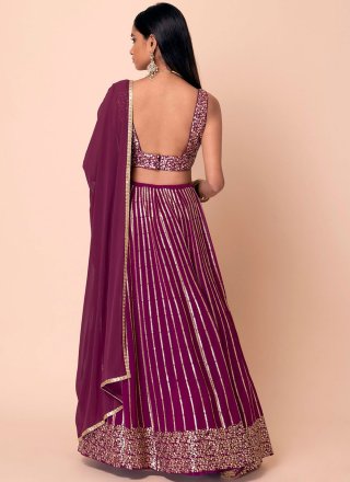 Embroidered, Sequins and Zari Work Georgette Lehenga Choli In Purple Color
