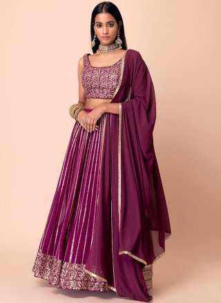 Embroidered, Sequins and Zari Work Georgette Lehenga Choli In Purple Color