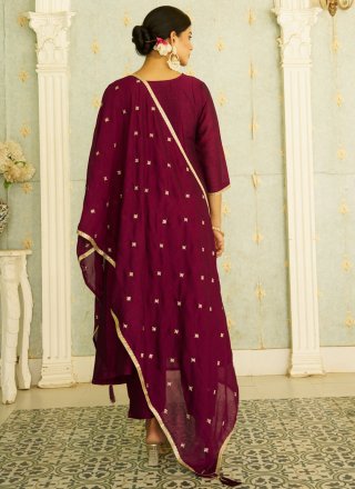 Embroidered, Sequins and Zari Work Silk Blend Salwar Suit In Purple Color