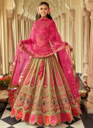 Embroidered, Sequins and Zari Work Silk Lehenga Choli In Beige Color