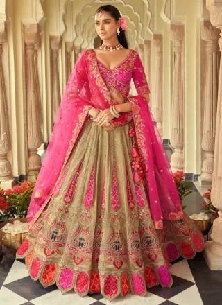 Embroidered, Sequins and Zari Work Silk Lehenga Choli In Beige Color