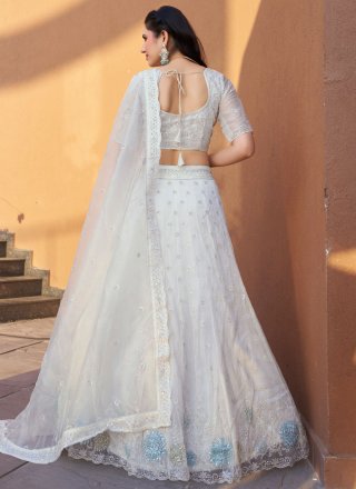 Embroidered, Sequins, Stone and Thread Work Fancy Fabric A - Line Lehenga Choli In White
