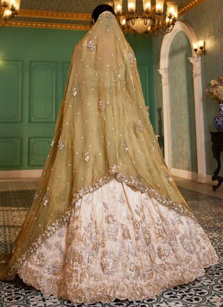 Embroidered, Sequins, Stone and Zari Work Tissue A - Line Lehenga Choli In Off White